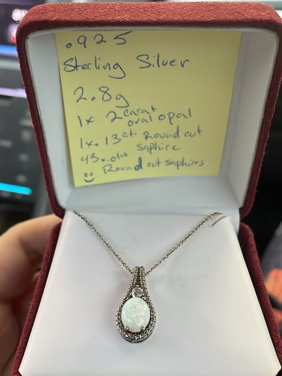 2Ct Oval Opal Sterling Silver Necklace With White Sapphires - Picture 1 of 1